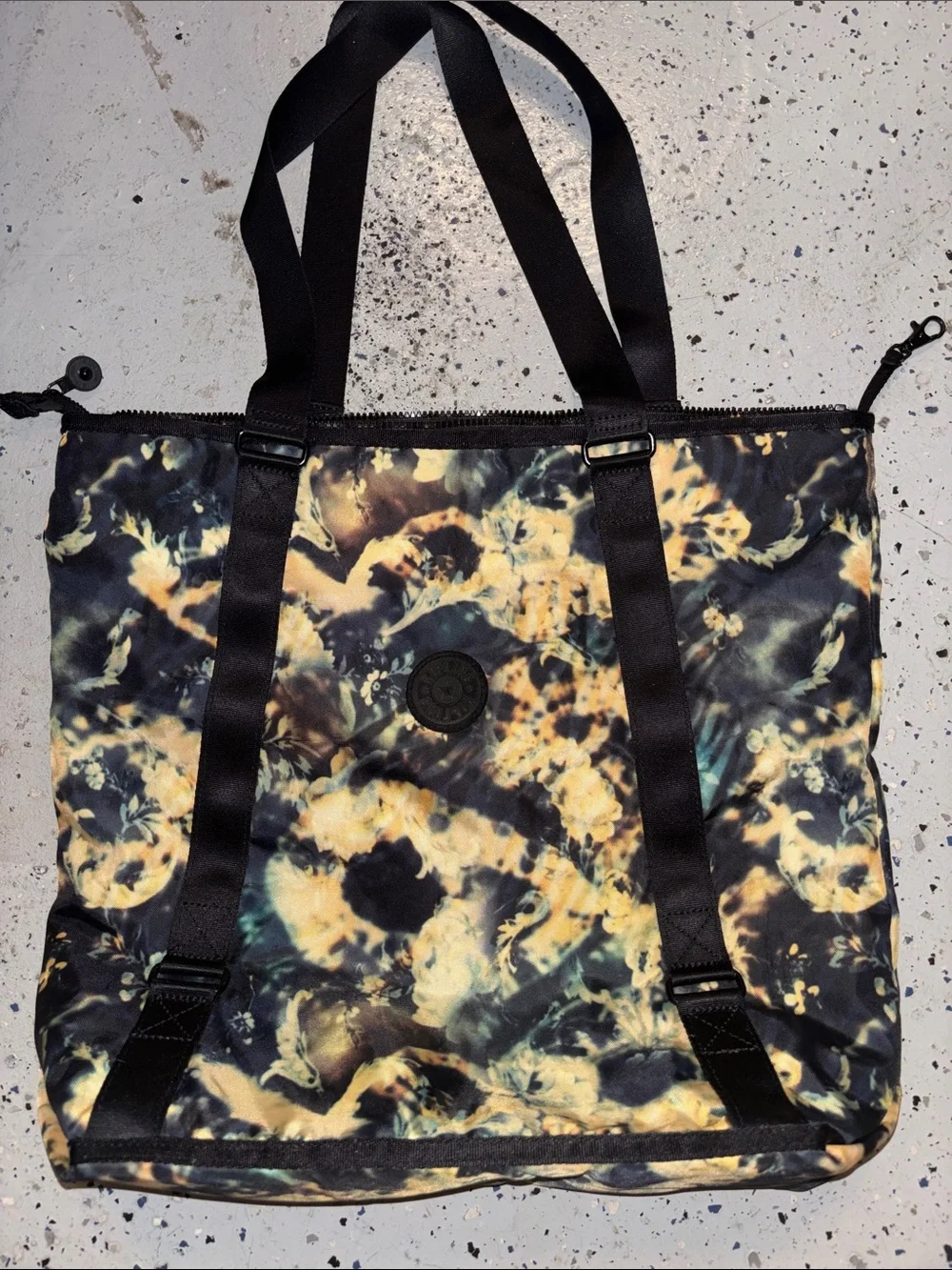 Kipling Black and Yellow Tie-Dye Canvas Tote